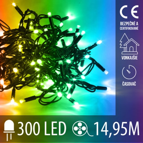 Vianočná reťaz LED vonkajšia 300 LED - multicolor